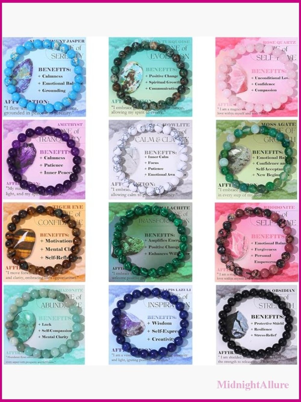 12-Piece Natural Crystal Gemstone Stretch Bracelet Set